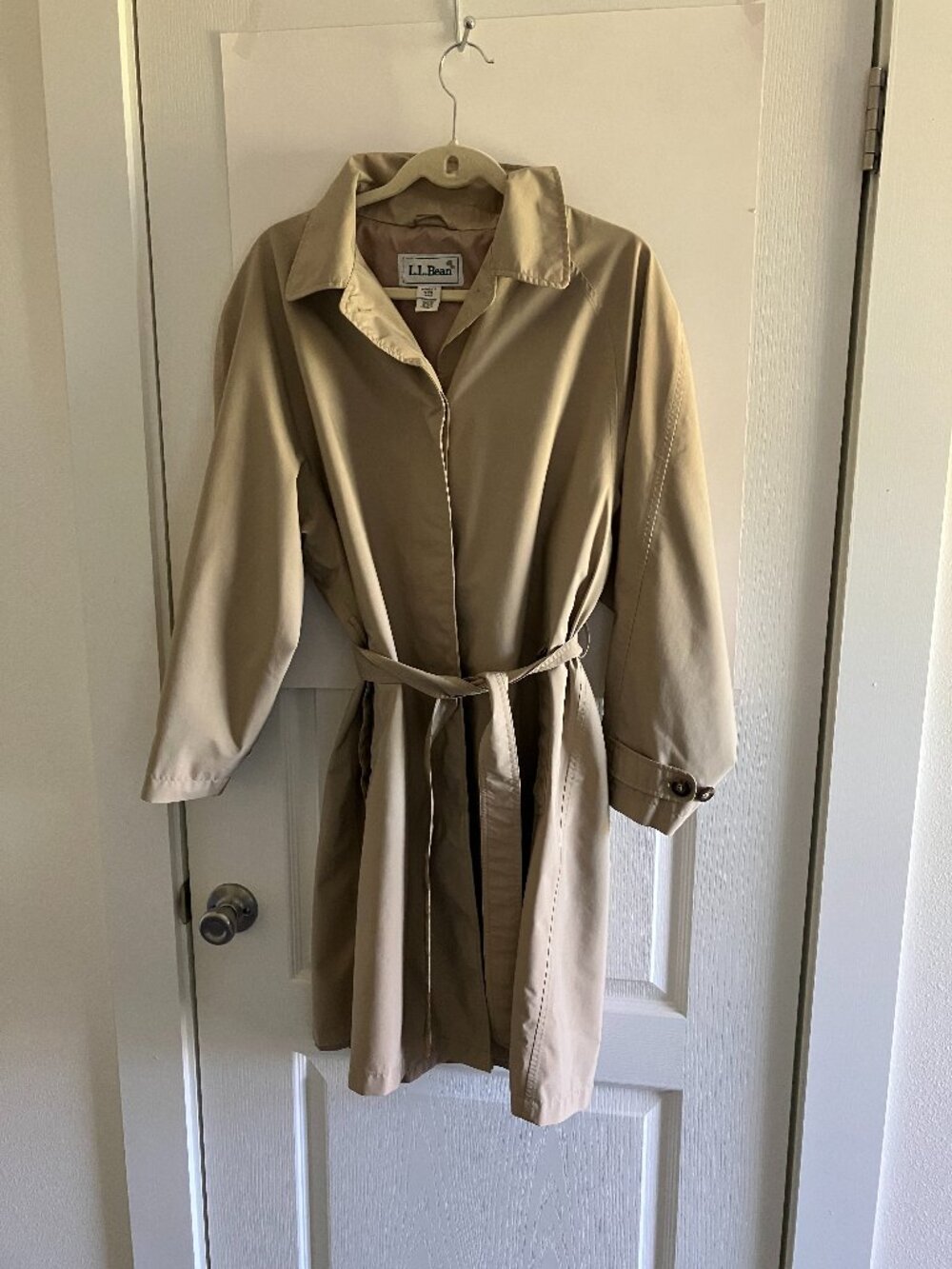 LL Bean Women's Large Petite Beige Trench Duster Coat Long Neutral Classic.